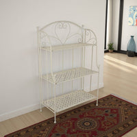 Modern Plant Stand with 3 Tier Shelves, Scrolled Floral White Metal -BM335553