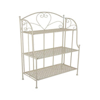 Modern Plant Stand with 3 Tier Shelves, Scrolled Floral White Metal -BM335553