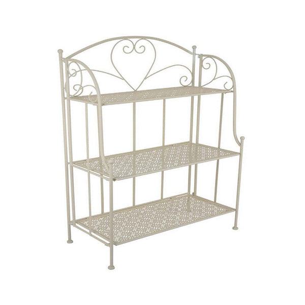 Modern Plant Stand with 3 Tier Shelves, Scrolled Floral White Metal -BM335553