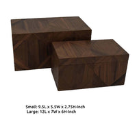 Decorative Storage Box Set of 2, Line Pattern, Modern Brown Wood -BM335554