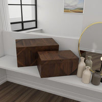 Decorative Storage Box Set of 2, Line Pattern, Modern Brown Wood -BM335554
