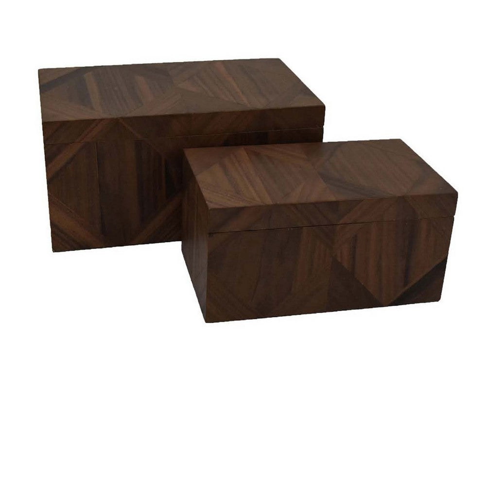 Decorative Storage Box Set of 2, Line Pattern, Modern Brown Wood -BM335554