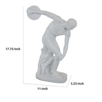 Decorative Discus Thrower Sculpture, 18 Inch Modern White Resin -BM335555