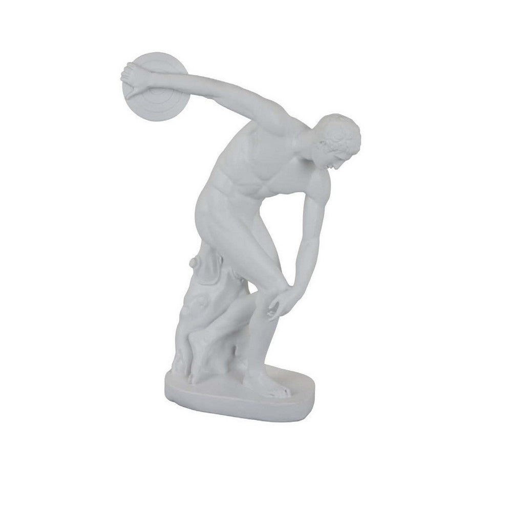 Decorative Discus Thrower Sculpture, 18 Inch Modern White Resin -BM335555