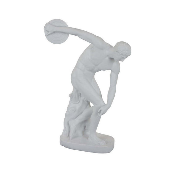 Decorative Discus Thrower Sculpture, 18 Inch Modern White Resin -BM335555