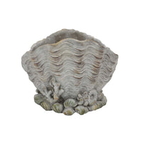 Coastal Clam Shell Planter w Coral Accents, Weathered Gray Terracotta -BM335556