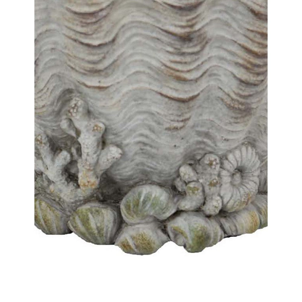 Coastal Clam Shell Planter w Coral Accents, Weathered Gray Terracotta -BM335556
