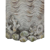 Coastal Clam Shell Planter w Coral Accents, Weathered Gray Terracotta -BM335556