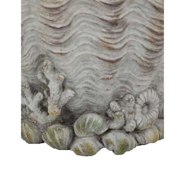 Coastal Clam Shell Planter w Coral Accents, Weathered Gray Terracotta -BM335556