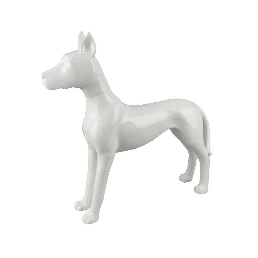 Modern Tabletop Decor Dog Figurine, 16 Inch Glossy White Ceramic -BM335557