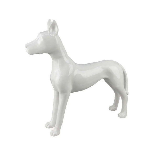 Modern Tabletop Decor Dog Figurine, 16 Inch Glossy White Ceramic -BM335557