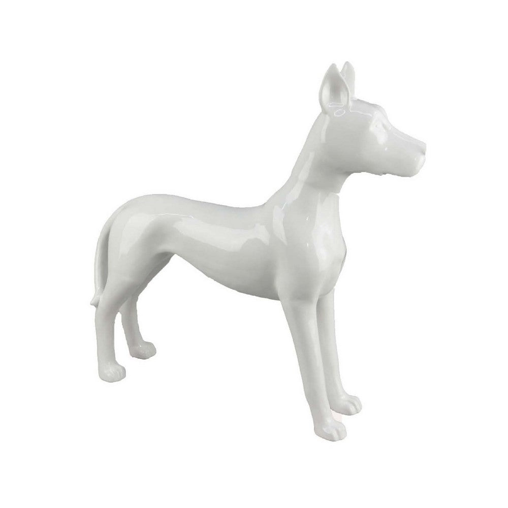 Modern Tabletop Decor Dog Figurine, 16 Inch Glossy White Ceramic -BM335557