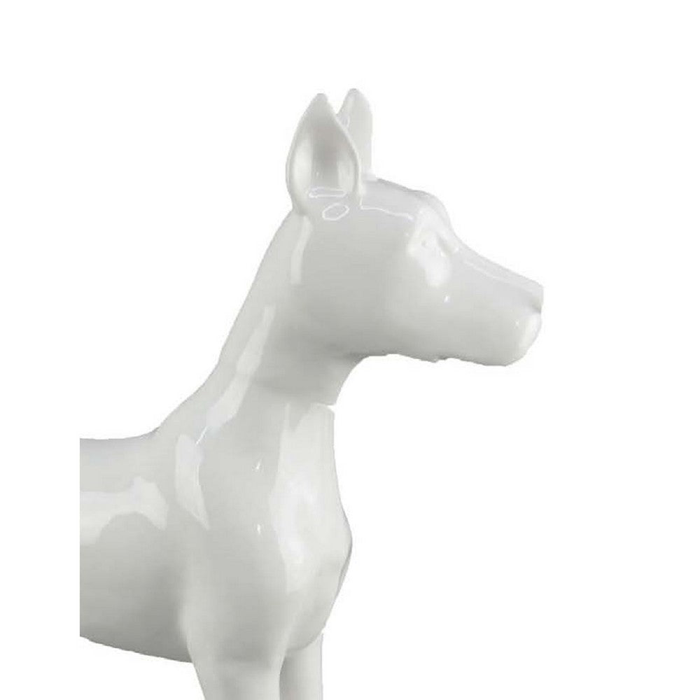 Modern Tabletop Decor Dog Figurine, 16 Inch Glossy White Ceramic -BM335557