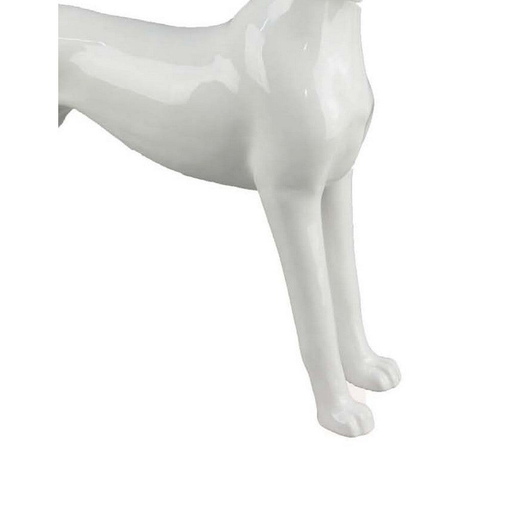 Modern Tabletop Decor Dog Figurine, 16 Inch Glossy White Ceramic -BM335557