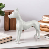 Modern Tabletop Decor Dog Figurine, 16 Inch Glossy White Ceramic -BM335557