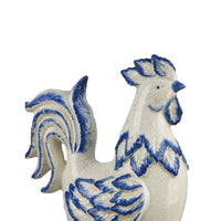 Modern Tabletop Decor Rooster Figurine, 16 Inch Blue White Ceramic -BM335558