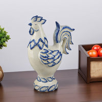 Modern Tabletop Decor Rooster Figurine, 16 Inch Blue White Ceramic -BM335558