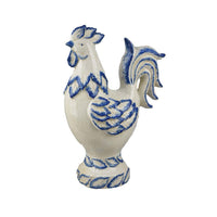 Modern Tabletop Decor Rooster Figurine, 16 Inch Blue White Ceramic -BM335558