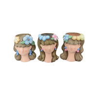 3pc Planter, Charming Floral Crown Girl Head Design, Brown Resin -BM335559