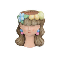 3pc Planter, Charming Floral Crown Girl Head Design, Brown Resin -BM335559