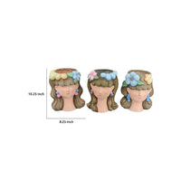 3pc Planter, Charming Floral Crown Girl Head Design, Brown Resin -BM335559