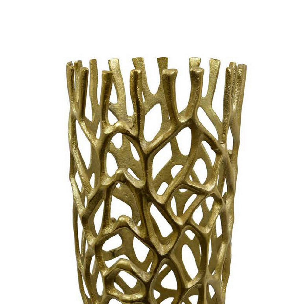 Decorative Accent Vase, Coral Inspired Open Pattern 23 Inch Gold Metal -BM335560