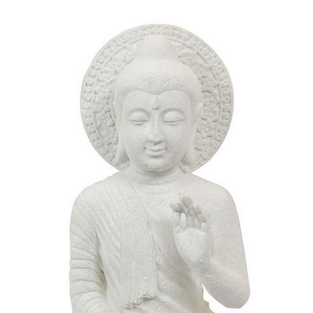 Enlightened Meditating Divine Buddha Statue, White Resin, 14 Inch -BM335561