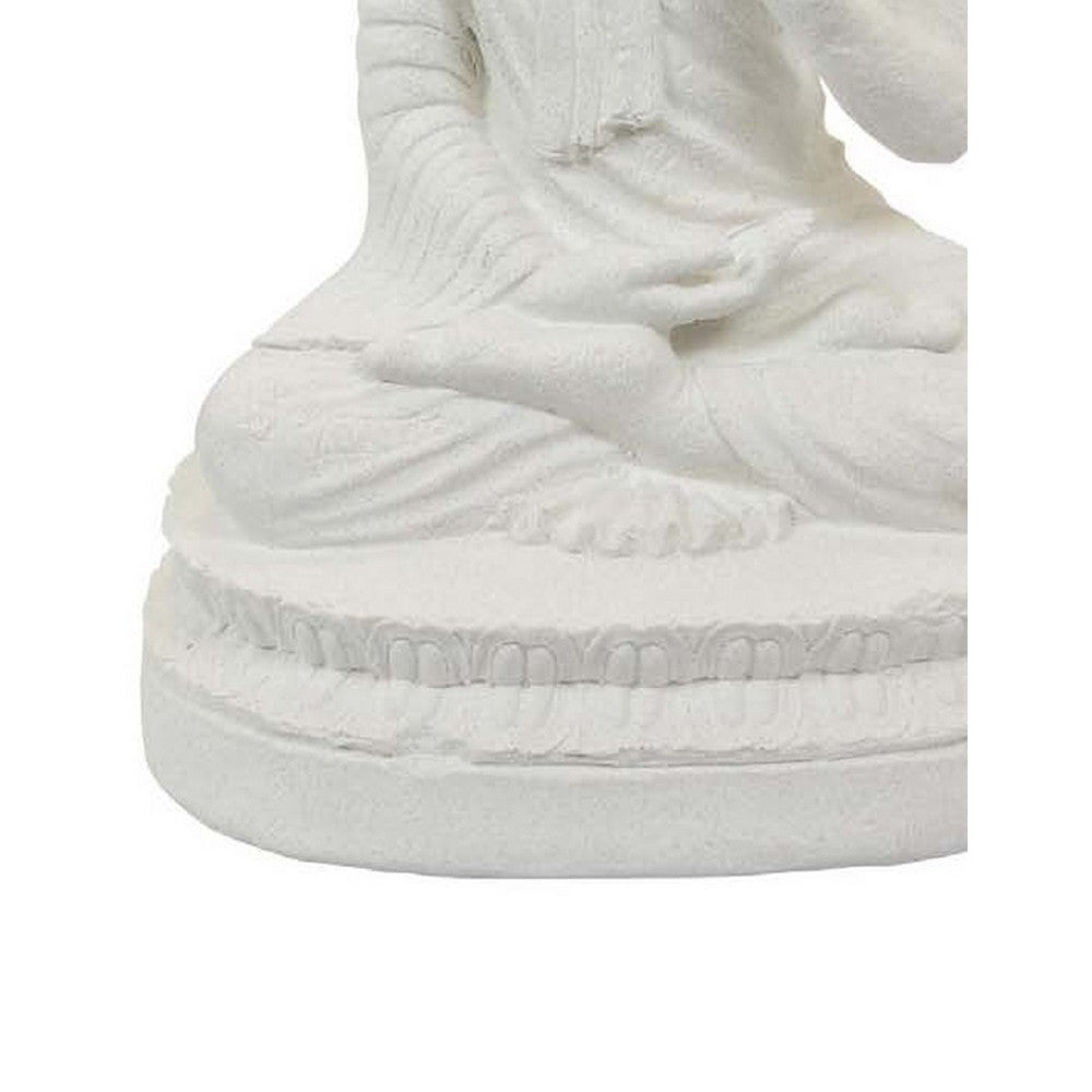 Enlightened Meditating Divine Buddha Statue, White Resin, 14 Inch -BM335561
