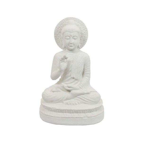 Enlightened Meditating Divine Buddha Statue, White Resin, 14 Inch -BM335561