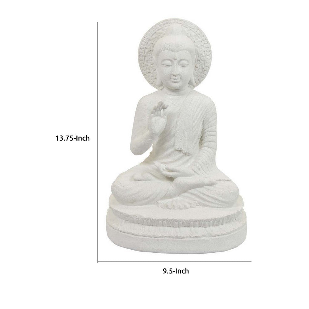 Enlightened Meditating Divine Buddha Statue, White Resin, 14 Inch -BM335561