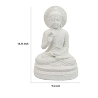 Enlightened Meditating Divine Buddha Statue, White Resin, 14 Inch -BM335561