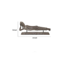 Reclining Buddha Sculpture on Stand, Rustic Gray Resin Finish, 23 Inch -BM335563