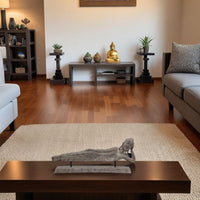 Reclining Buddha Sculpture on Stand, Rustic Gray Resin Finish, 23 Inch -BM335563