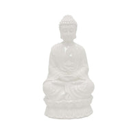 Humble Meditative Divine Buddha Statue, White Ceramic, 17 Inch -BM335564