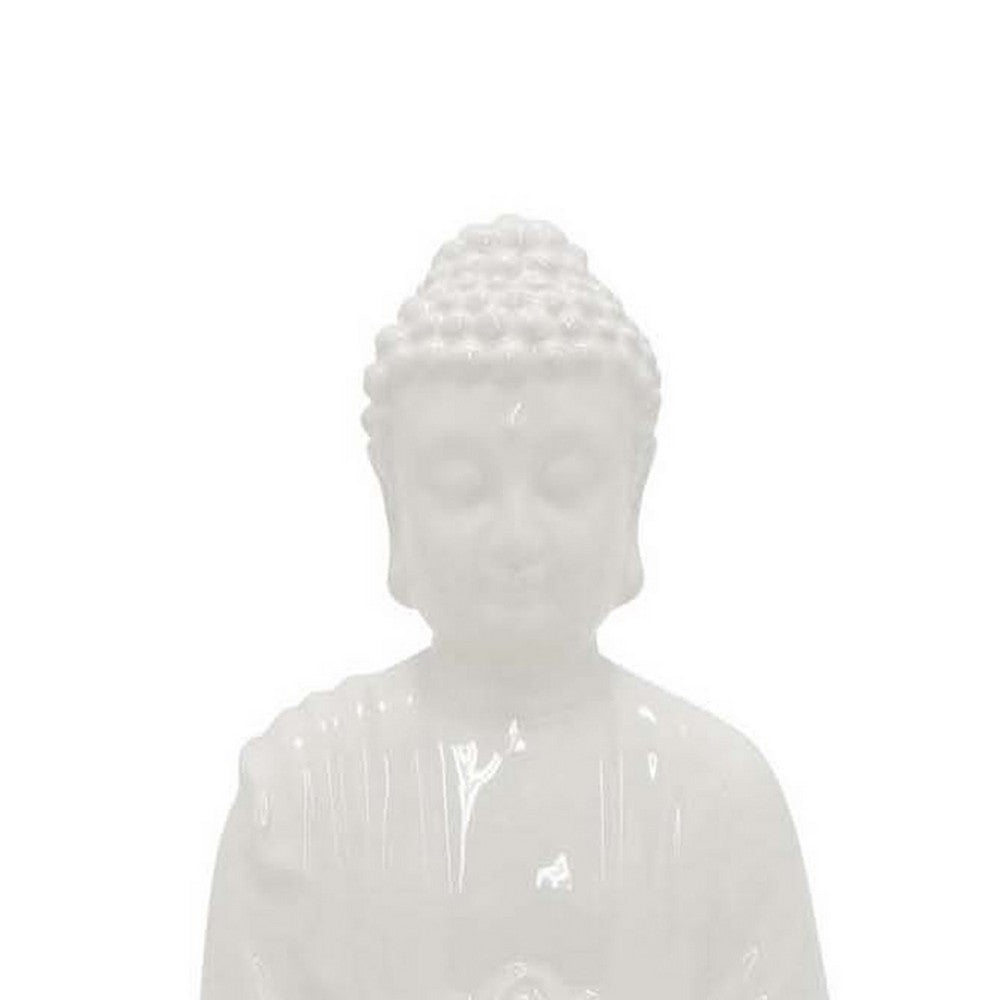 Humble Meditative Divine Buddha Statue, White Ceramic, 17 Inch -BM335564