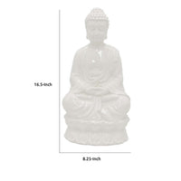 Humble Meditative Divine Buddha Statue, White Ceramic, 17 Inch -BM335564