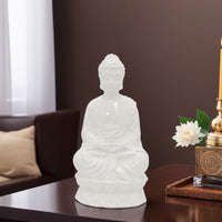 Humble Meditative Divine Buddha Statue, White Ceramic, 17 Inch -BM335564