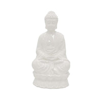 Humble Meditative Divine Buddha Statue, White Ceramic, 17 Inch -BM335564