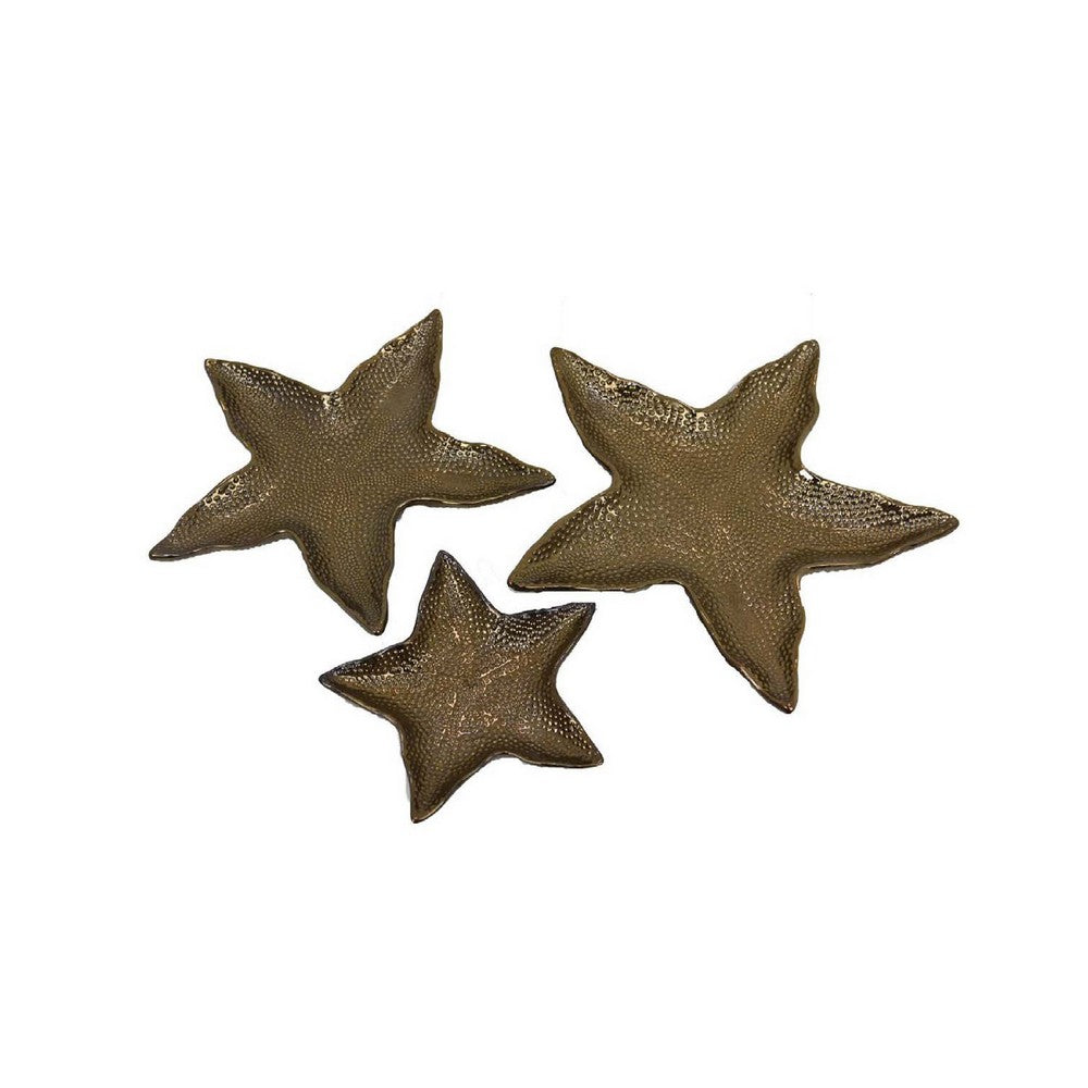 3pc Decorative Tray Set, Coastal Starfish Antique Bronze Ceramic -BM335565