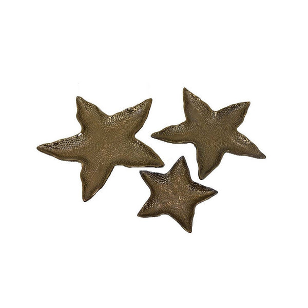 3pc Decorative Tray Set, Coastal Starfish Antique Bronze Ceramic -BM335565