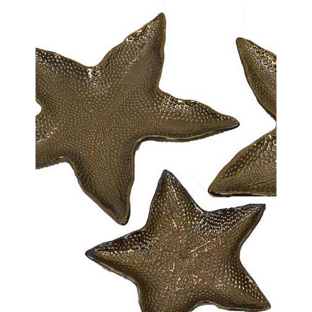 3pc Decorative Tray Set, Coastal Starfish Antique Bronze Ceramic -BM335565