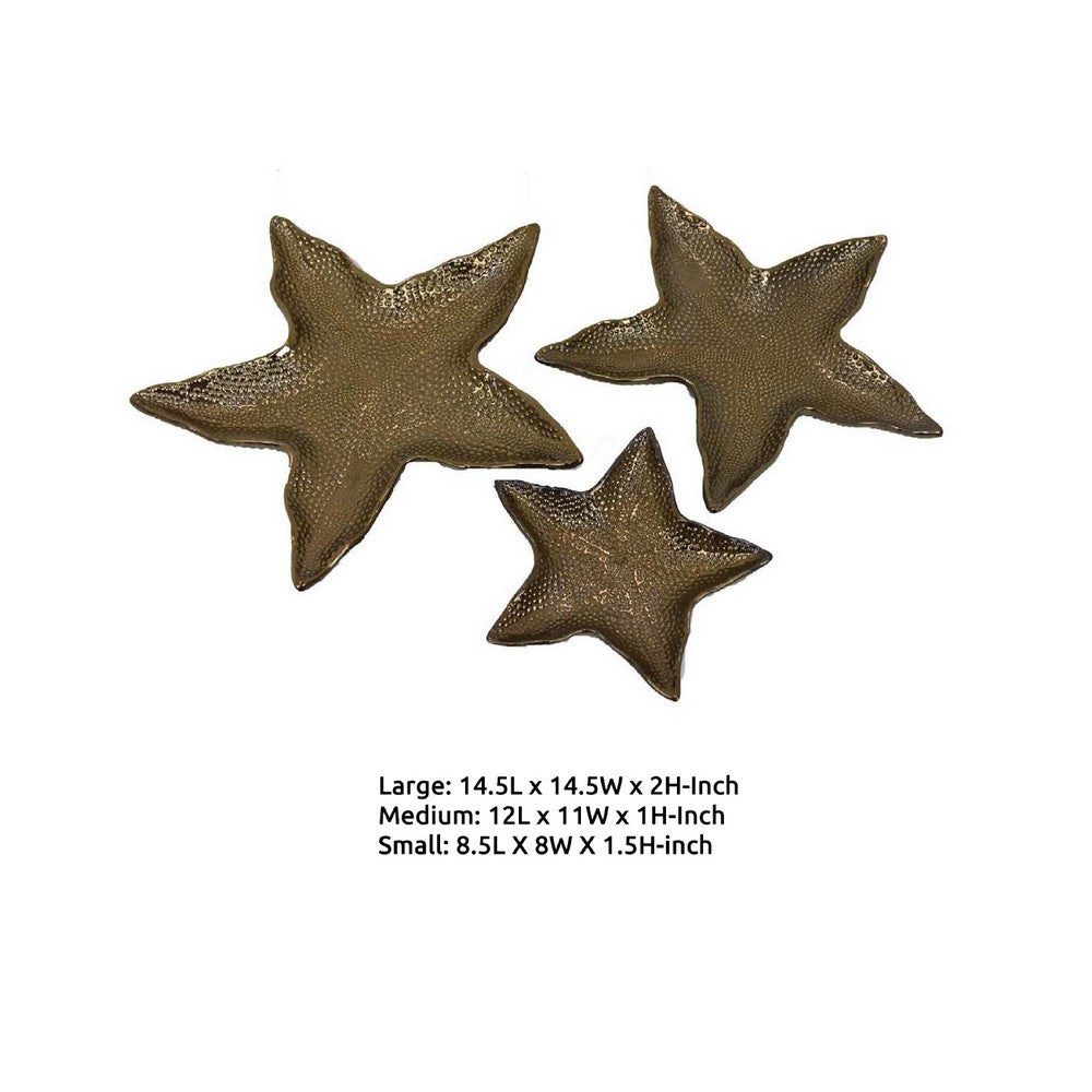 3pc Decorative Tray Set, Coastal Starfish Antique Bronze Ceramic -BM335565