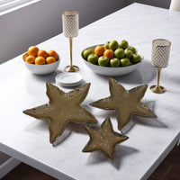 3pc Decorative Tray Set, Coastal Starfish Antique Bronze Ceramic -BM335565