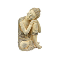 Decorative Resting Buddha Figurine, Antique Beige Resin, 14 Inch -BM335566