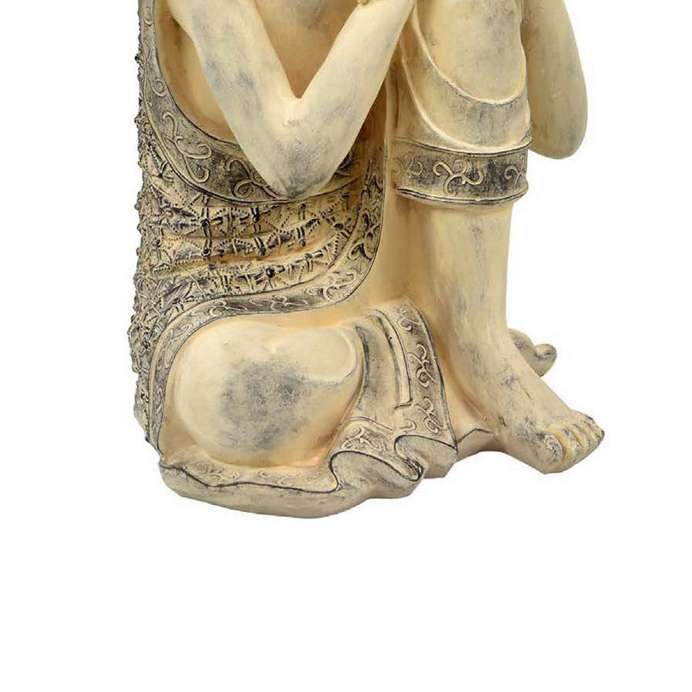 Decorative Resting Buddha Figurine, Antique Beige Resin, 14 Inch -BM335566