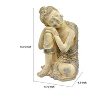 Decorative Resting Buddha Figurine, Antique Beige Resin, 14 Inch -BM335566