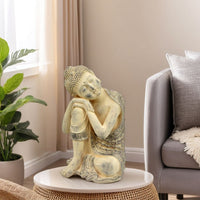 Decorative Resting Buddha Figurine, Antique Beige Resin, 14 Inch -BM335566