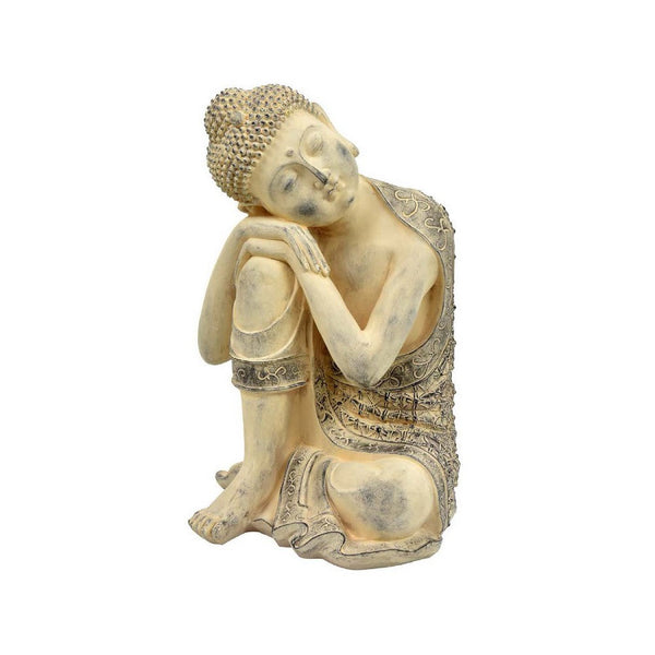 Decorative Resting Buddha Figurine, Antique Beige Resin, 14 Inch -BM335566