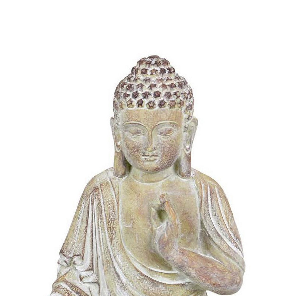 Meditating Divine Buddha Statuette, Weathered Ivory Resin, 15 Inch -BM335569