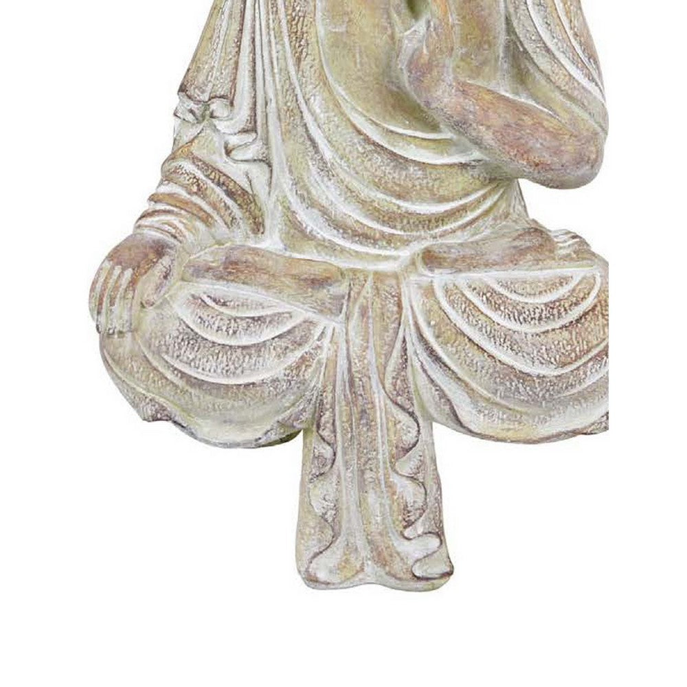 Meditating Divine Buddha Statuette, Weathered Ivory Resin, 15 Inch -BM335569
